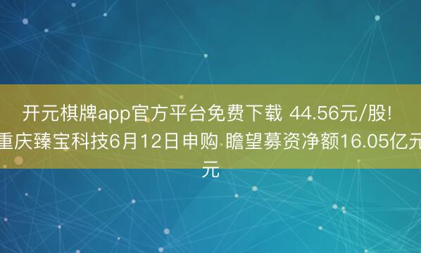 开元棋牌app官方平台免费下载 44.56元/股! 重庆臻宝科技6月12日申购 瞻望募资净额16.05亿元